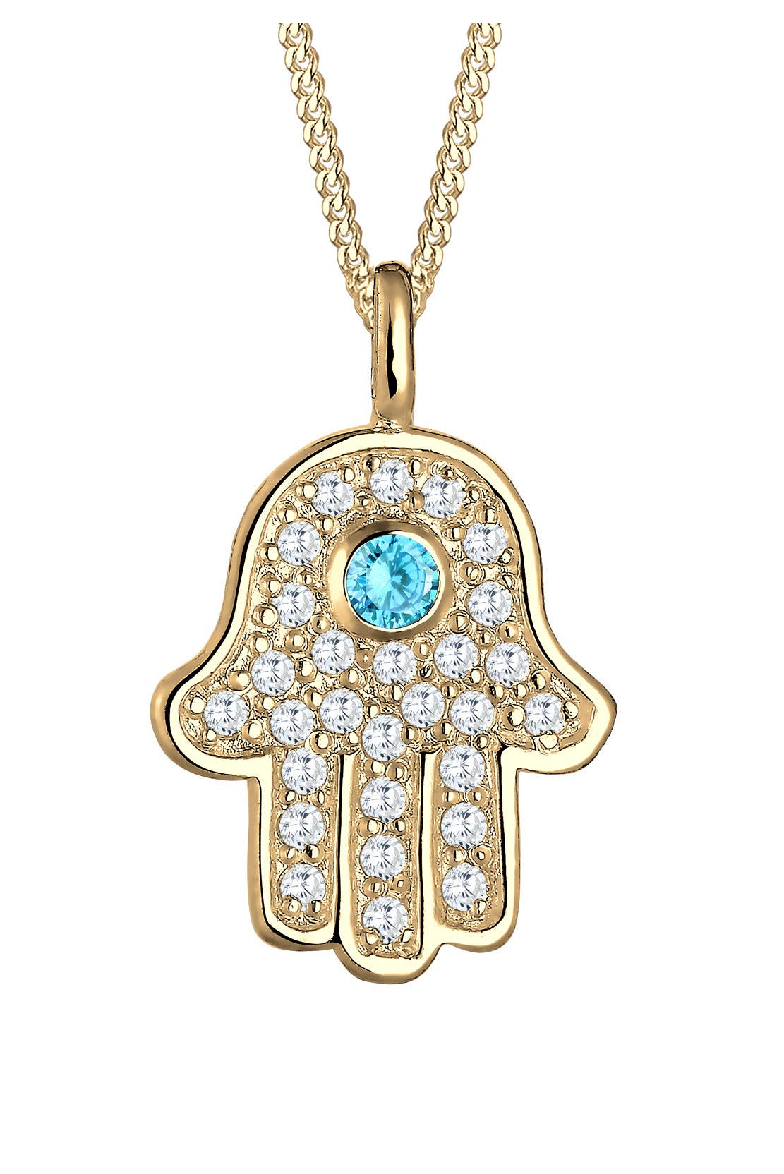 ELLI Kette Hamsa Hand der Fatima Zirkonia 925 Silber Hellblau, Bild 1
