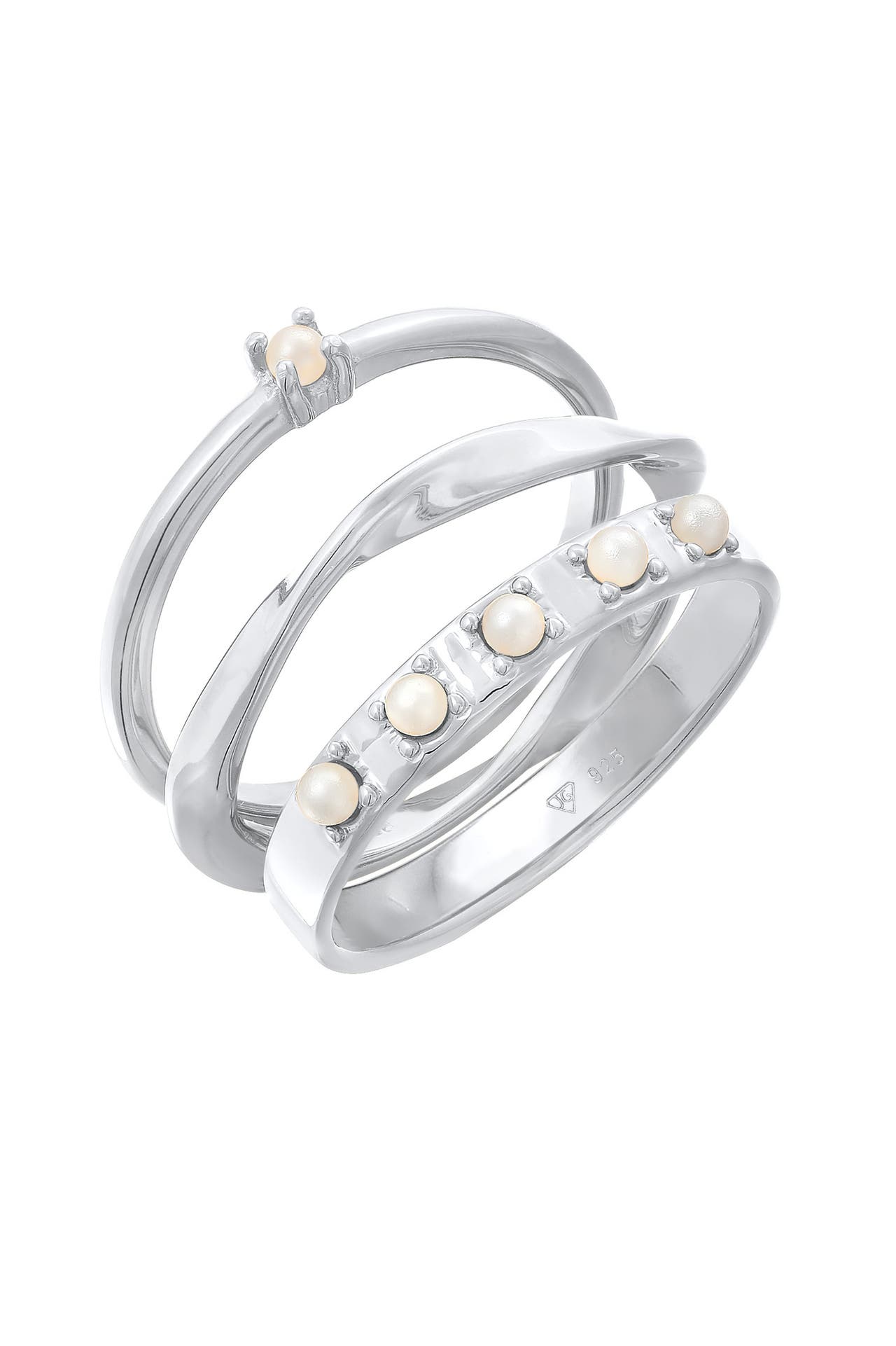 ELLI Ring Synthetische Perlen Stapelring Klassik 3er Set 925 Silber Silber, Bild 1