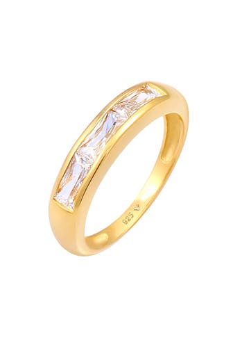ELLI Ring Zirkonia Funkelnd Rechteck 925 Silber Gold