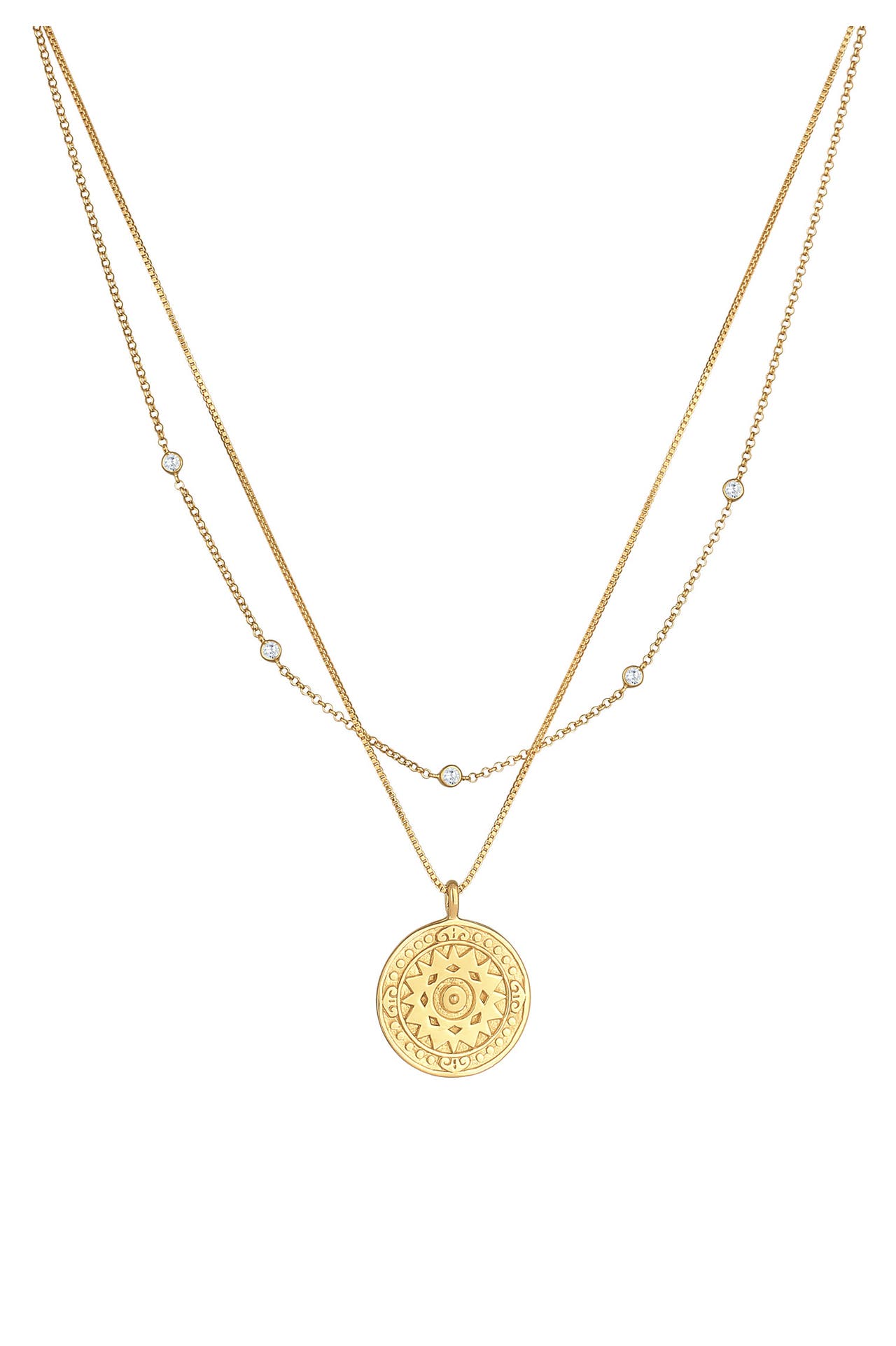 ELLI Kette Layer Coin Ornament Münze Zirkonia 925 Silber Gold, Bild 1