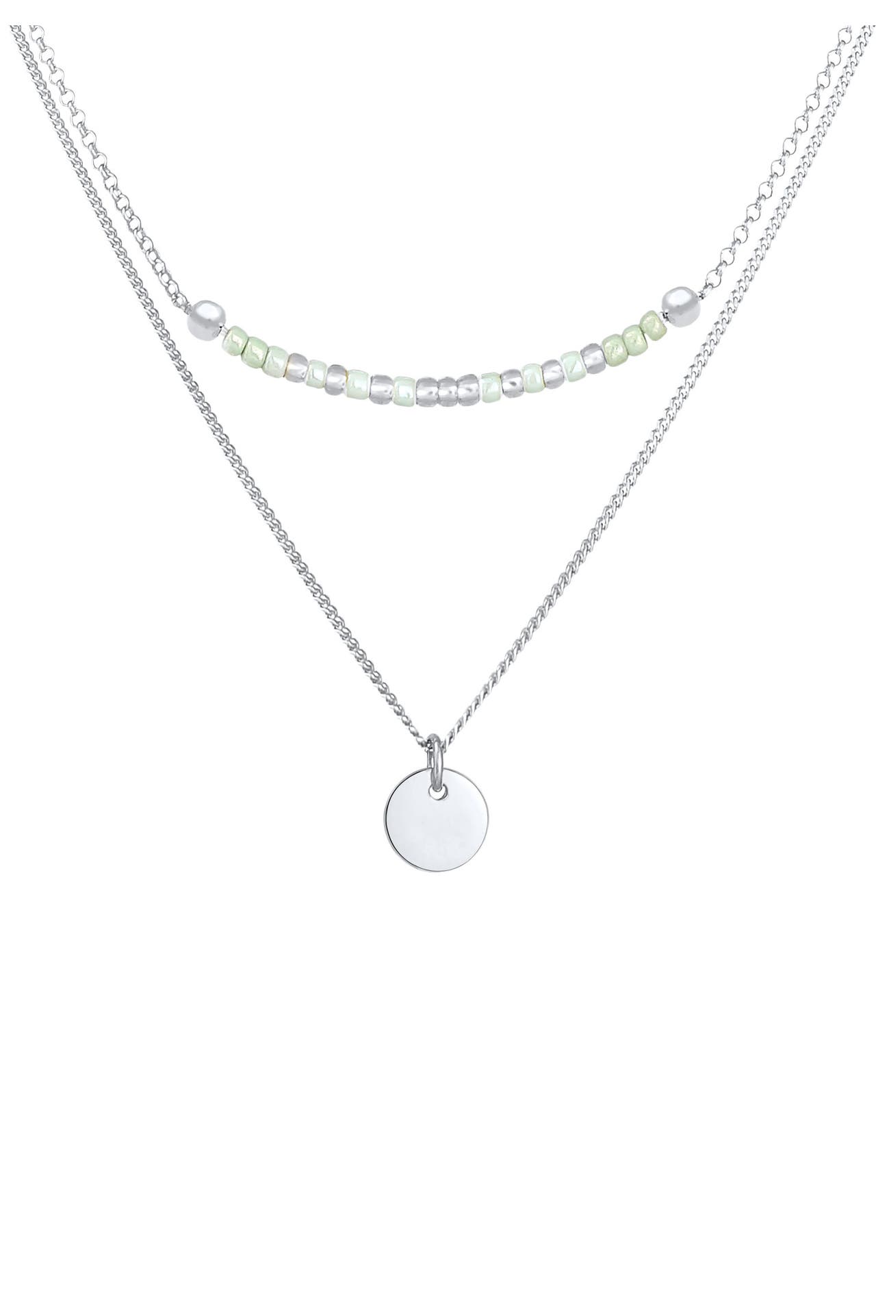 ELLI Kette Layer Plättchen Glas Perlen 2-lagig 925 Silber Silber, Bild 1