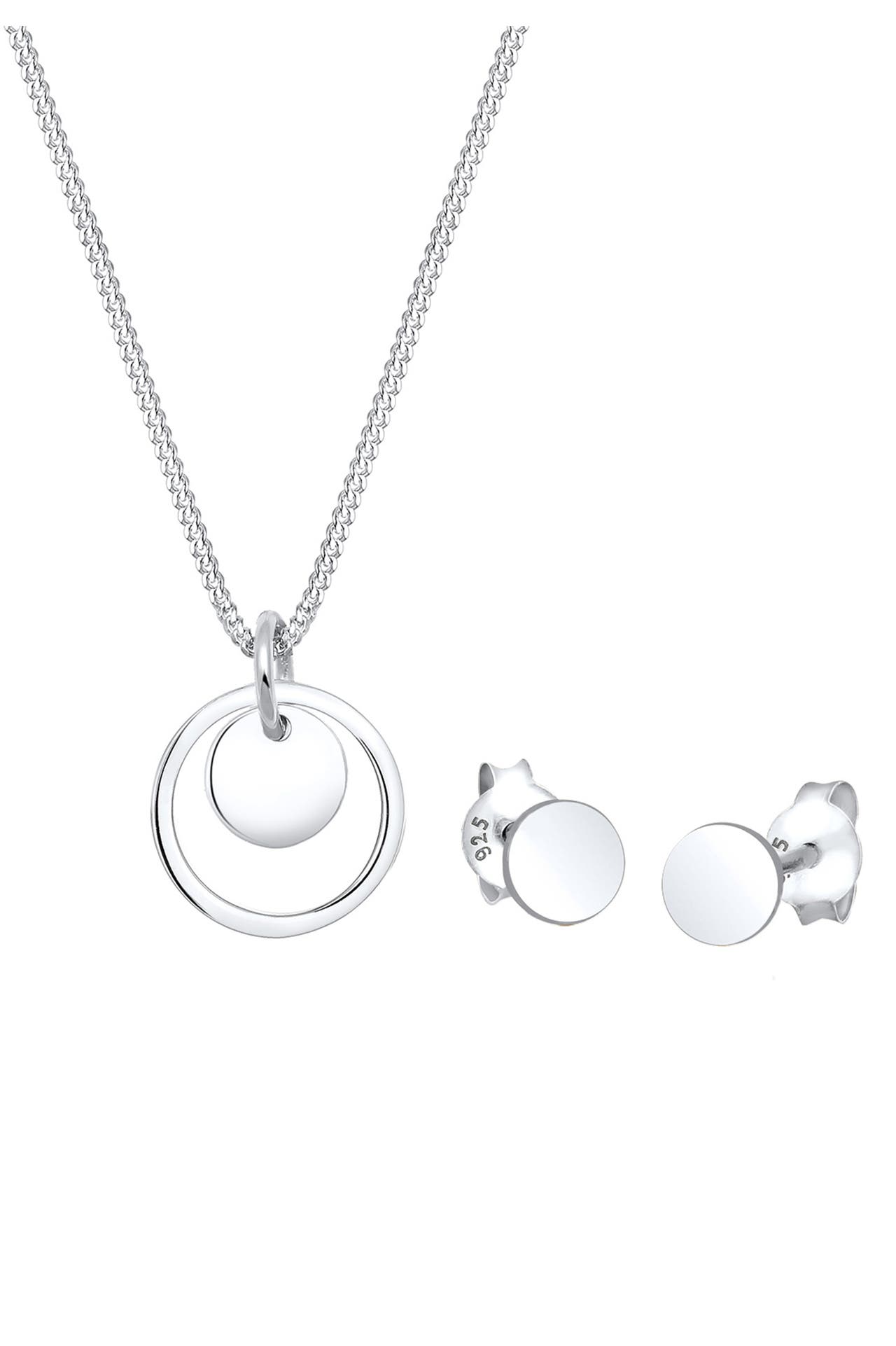 ELLI Schmuckset Rund Plättchen Kette Ohrstecker 925 Silber Silber, Bild 1