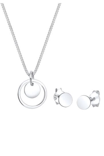 ELLI Schmuckset Rund Plättchen Kette Ohrstecker 925 Silber Silber
