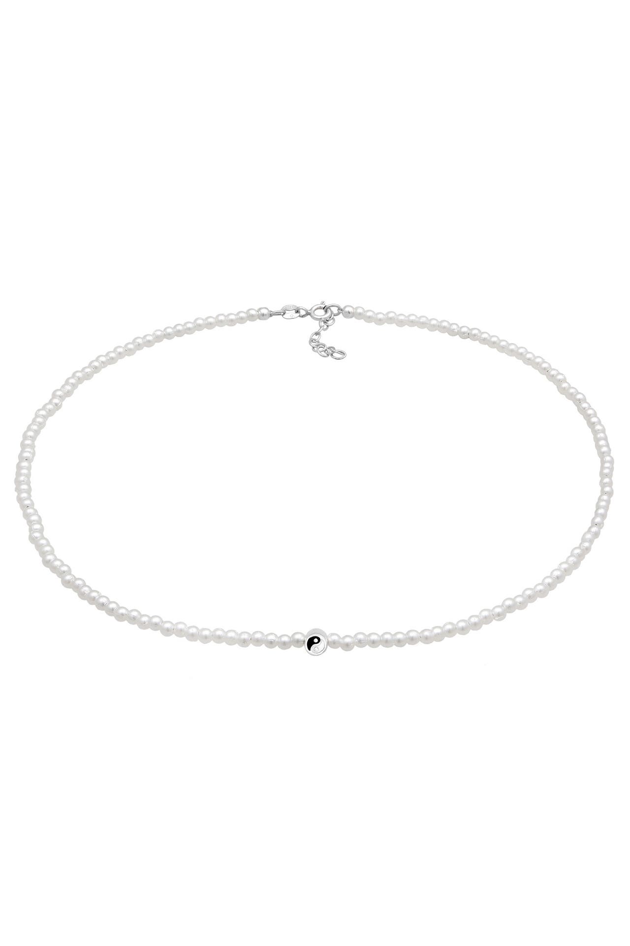 ELLI Kette Choker Yin Yang Glasperlen 925 Sterling Silber Weiß, Bild 1