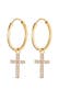 Ohrringe Creolen Kreuz Glaube Religion 925 Silber, mit Kristallen von Swarovski® Gold