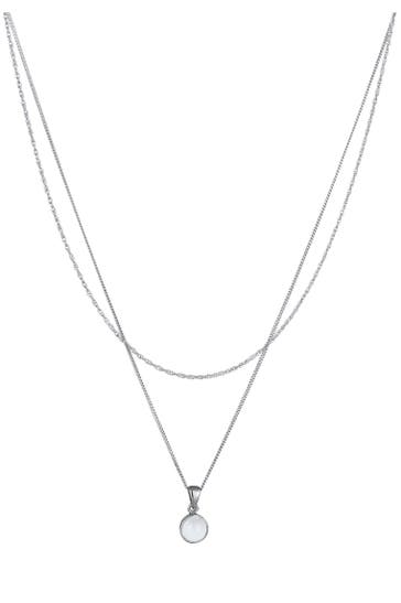 ELLI Kette Layer Solitär Mondstein Weiß 925 Sterling Silber Silber