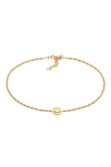 ELLI Fusskettchen mit Smile Face 925 Silber, mit Kristallen von Swarovski® Gold