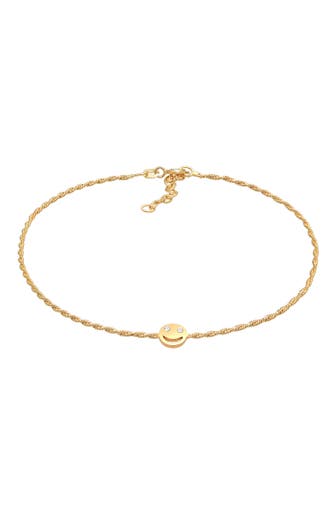 ELLI Fusskettchen mit Smile Face 925 Silber, mit Kristallen von Swarovski® Gold