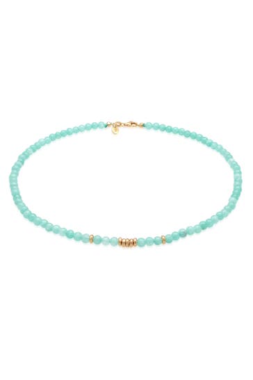 ELLI PREMIUM Kette Amazonit Perlen Hellgrün Beads 925 Silber vergoldet Türkis