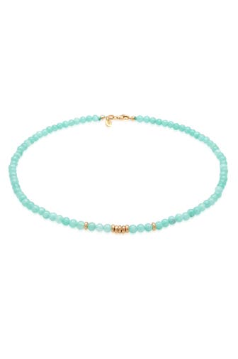 ELLI PREMIUM Kette Amazonit Perlen Hellgrün Beads 925 Silber vergoldet Türkis