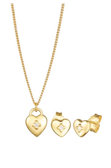 ELLI DIAMONDS Schmuckset Herz Liebe Solitär Diamant (0.015 ct.) 375 Gelbgold Gold