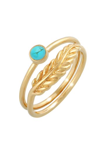 ELLI Ring Feder Howlith Türkis Boho 2er Set 925 Silber Gold