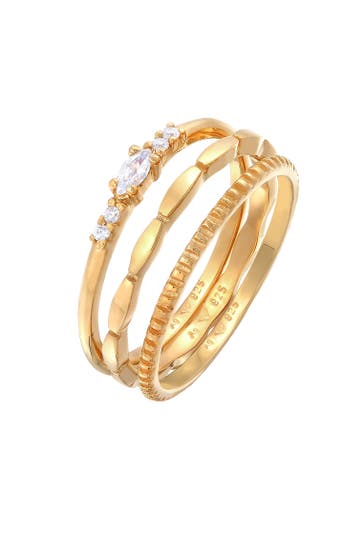 ELLI Ring Zirkonia Marquise Basic Stapelring Set 925 Silber Gold