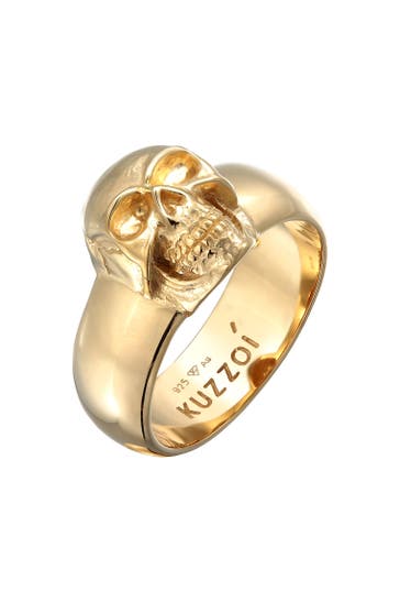 KUZZOI Ring Herren Siegelring Totenkopf 925er Silber Gold