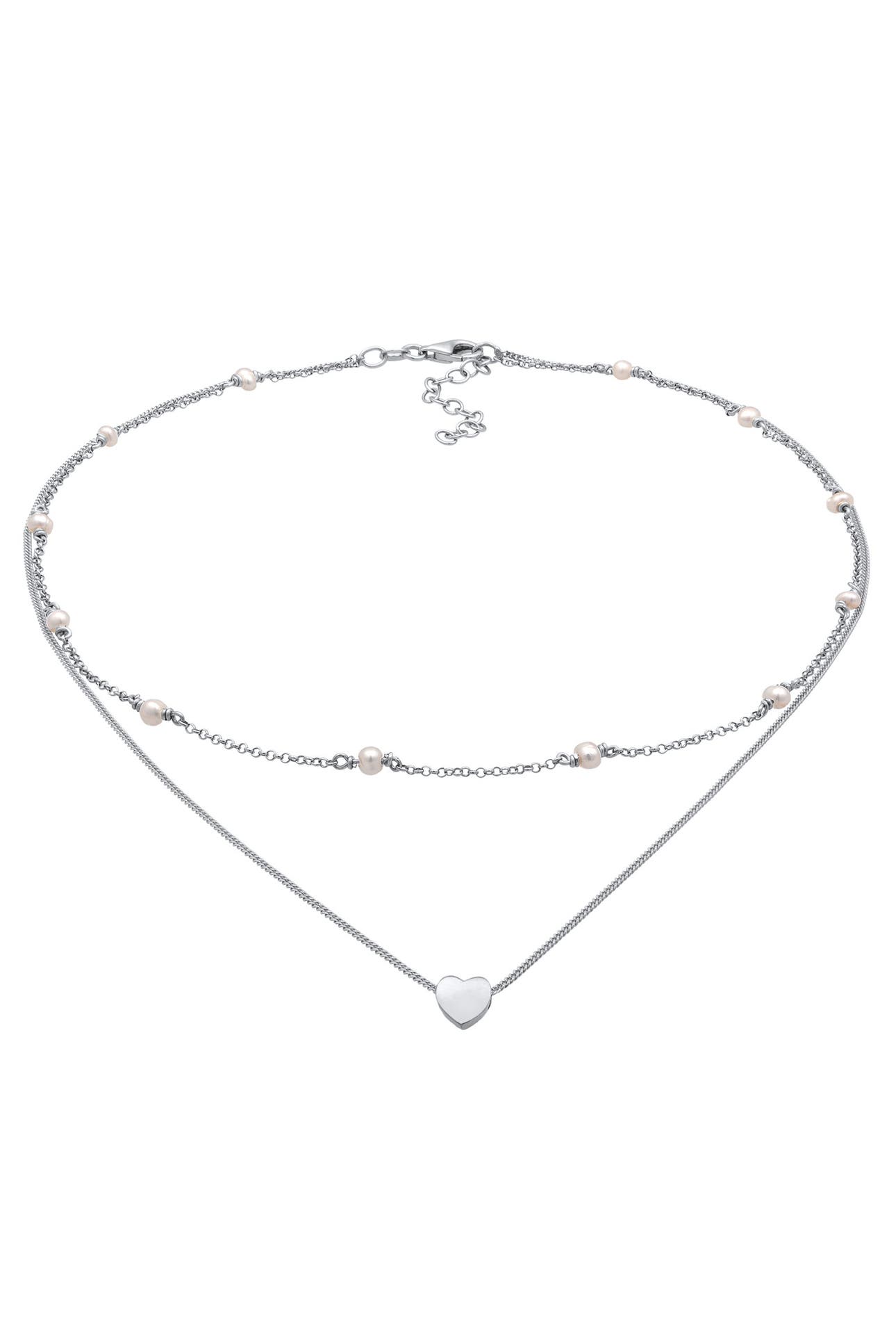 ELLI Kette Choker Layer Süßwasserperlen Herz 925 Silber Silber, Bild 1