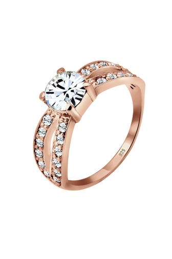 ELLI Ring Solitär Glamourös 925 Silber, mit Kristallen von Swarovski® Rosegold