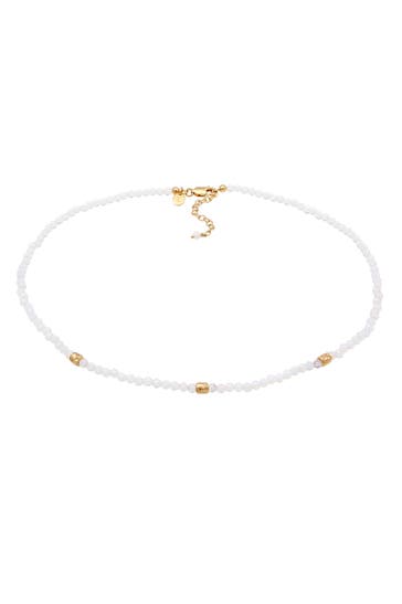 ELLI PREMIUM Kette Mondstein Regenbogen Perlen 925 Sterling Silber Gold