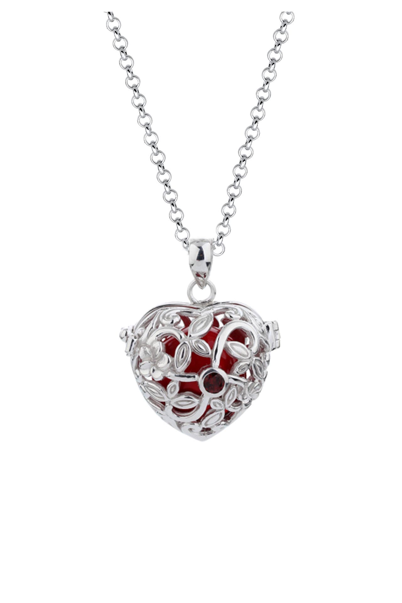 NENALINA Kette Herz Klangkugel Granat Ornament 925 Silber Silber, Bild 1