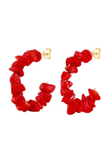 ELLI Ohrringe Creolen Koralle Schmuckstein Trend 925 Silber Rot