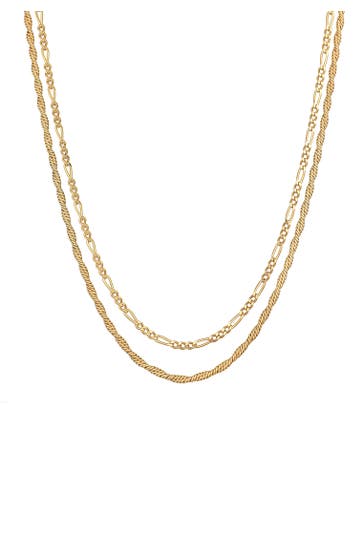 KUZZOI Kette Herren Kordel Figaro 2er Set 925 Silber Gold