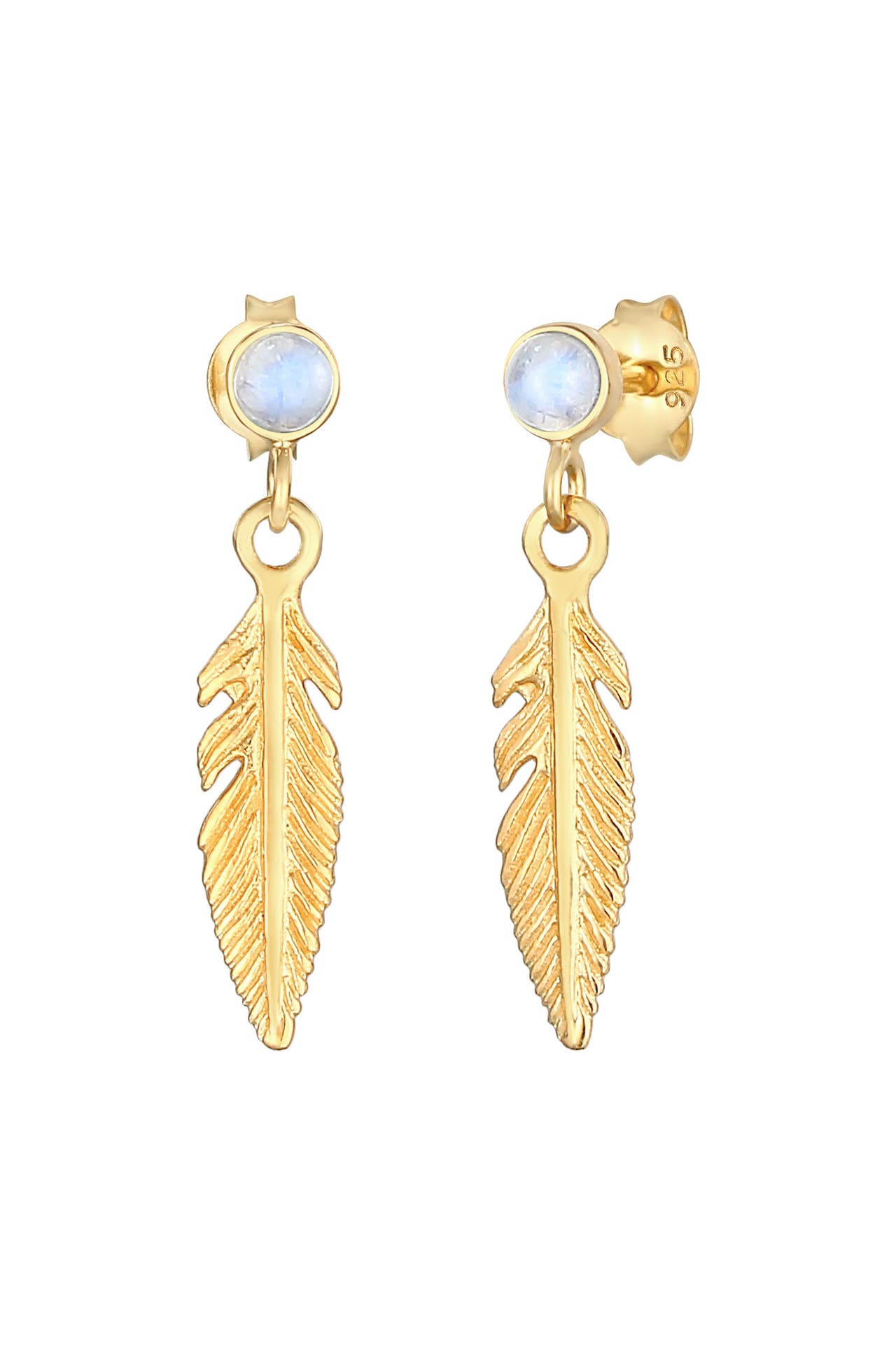 ELLI Ohrringe Feder Boho Hippie Mondstein 925 Silber Gold, Bild 1