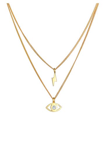 ELLI Kette Layer Evil Eye Blitz 925 Silber, mit Kristallen von Swarovski® Gold