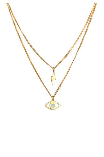ELLI Kette Layer Evil Eye Blitz 925 Silber, mit Kristallen von Swarovski® Gold