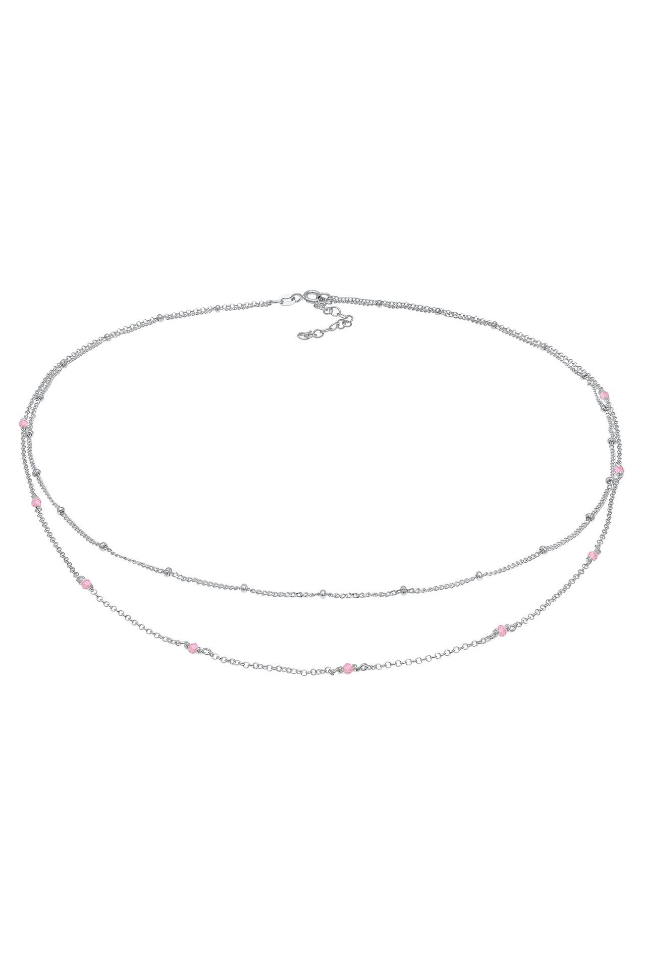 ELLI Kette Layer Rosa Quarz Kugeln Beads 925 Silber Silber, Bild 1