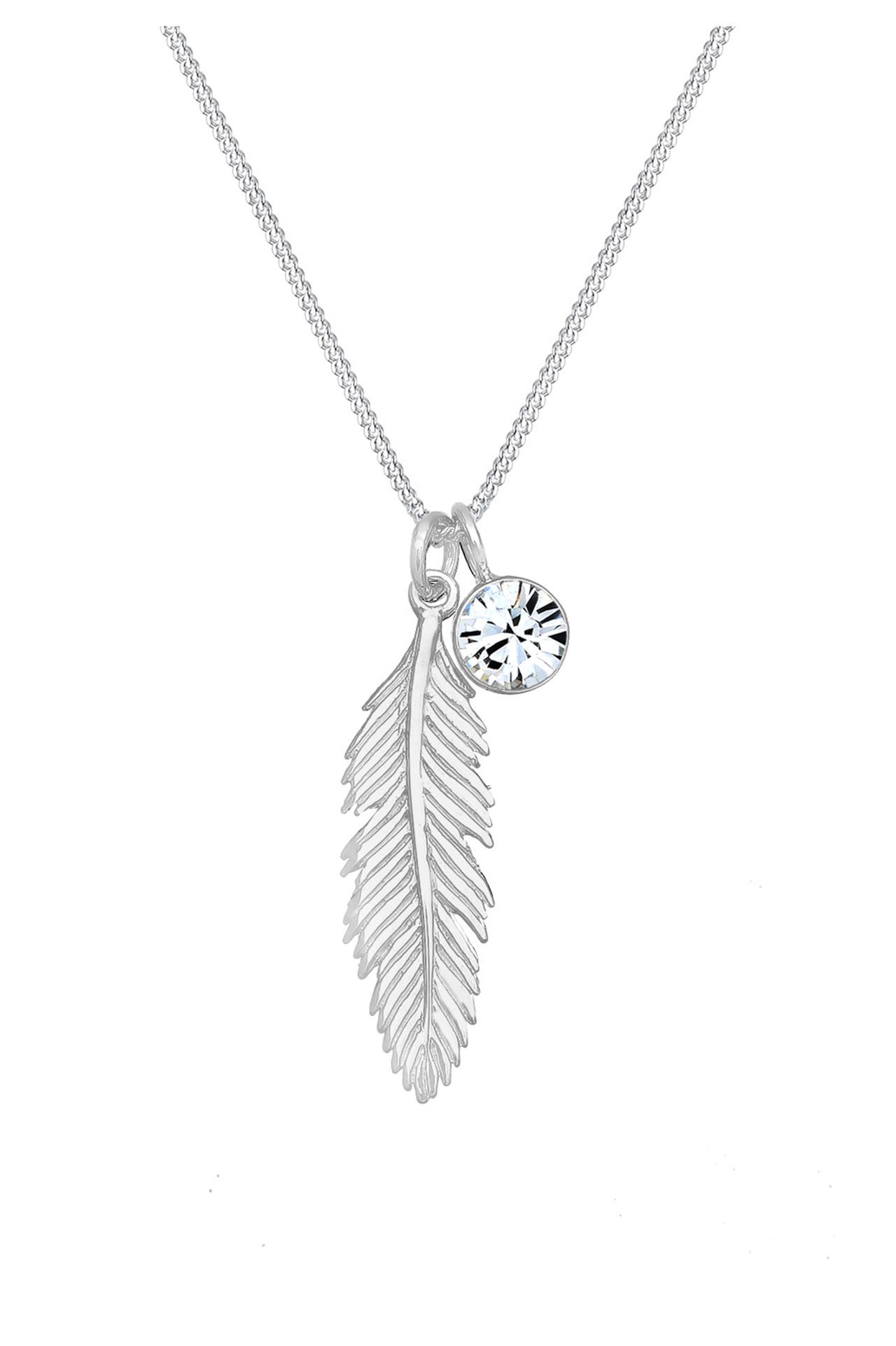 ELLI Kette Feder Boho Schmuck Geschenk mit Kristallen von Swarovski®925 Silber Silber, Bild 1