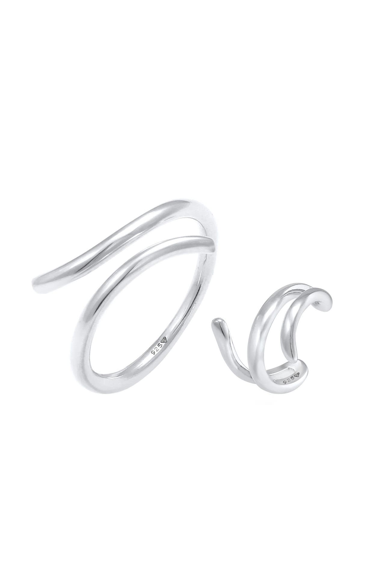 ELLI Schmuckset Ring Single Earcuff Wickellook (2 tlg) 925 Silber Silber, Bild 1