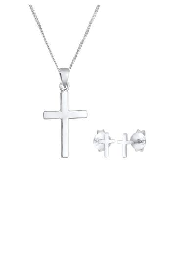 ELLI Schmuckset Kreuz Kette Ohrstecker 925 Silber Silber