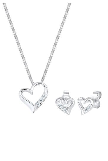 ELLI DIAMONDS Schmuckset Set mit Herz Diamant Weiß (0.075 ct.) 925 Sterling Silber Silber