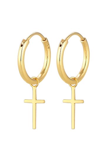 ELLI PREMIUM Ohrringe Creolen Kreuz Glaube Religion 375 Gelbgold Gold