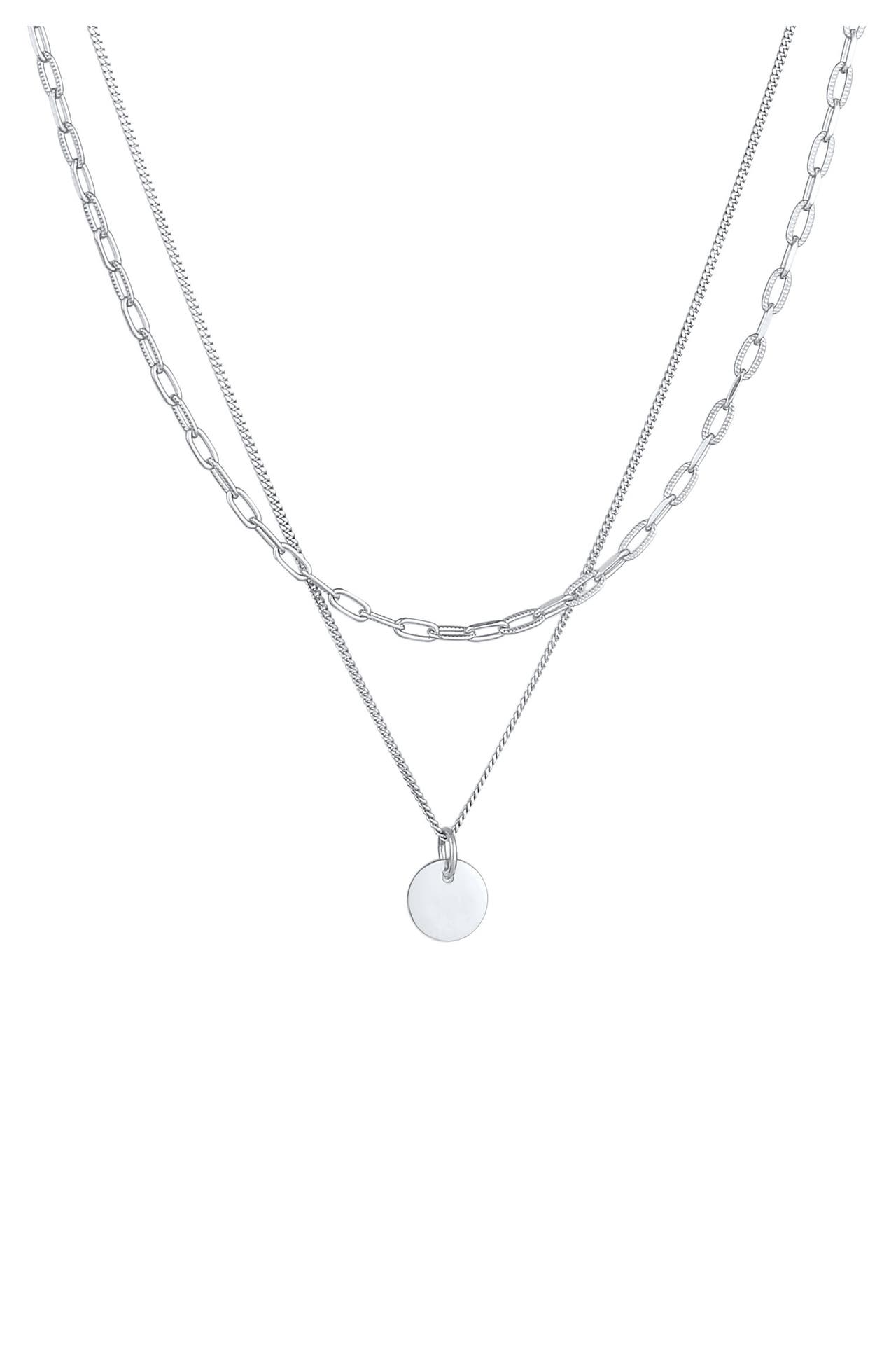 ELLI Kette Layer Plättchen Gliederkette 925 Silber Silber, Bild 1