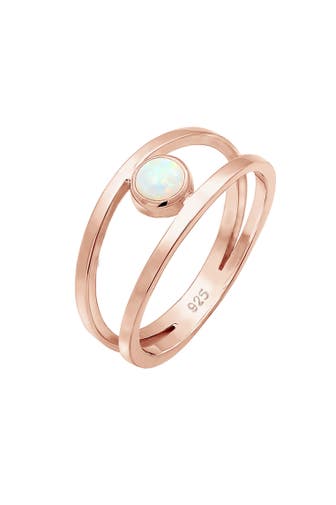 ELLI Ring Bandring Zweireihig Synthetischer Opal Weiß 925 Sterling Silber Rosegold