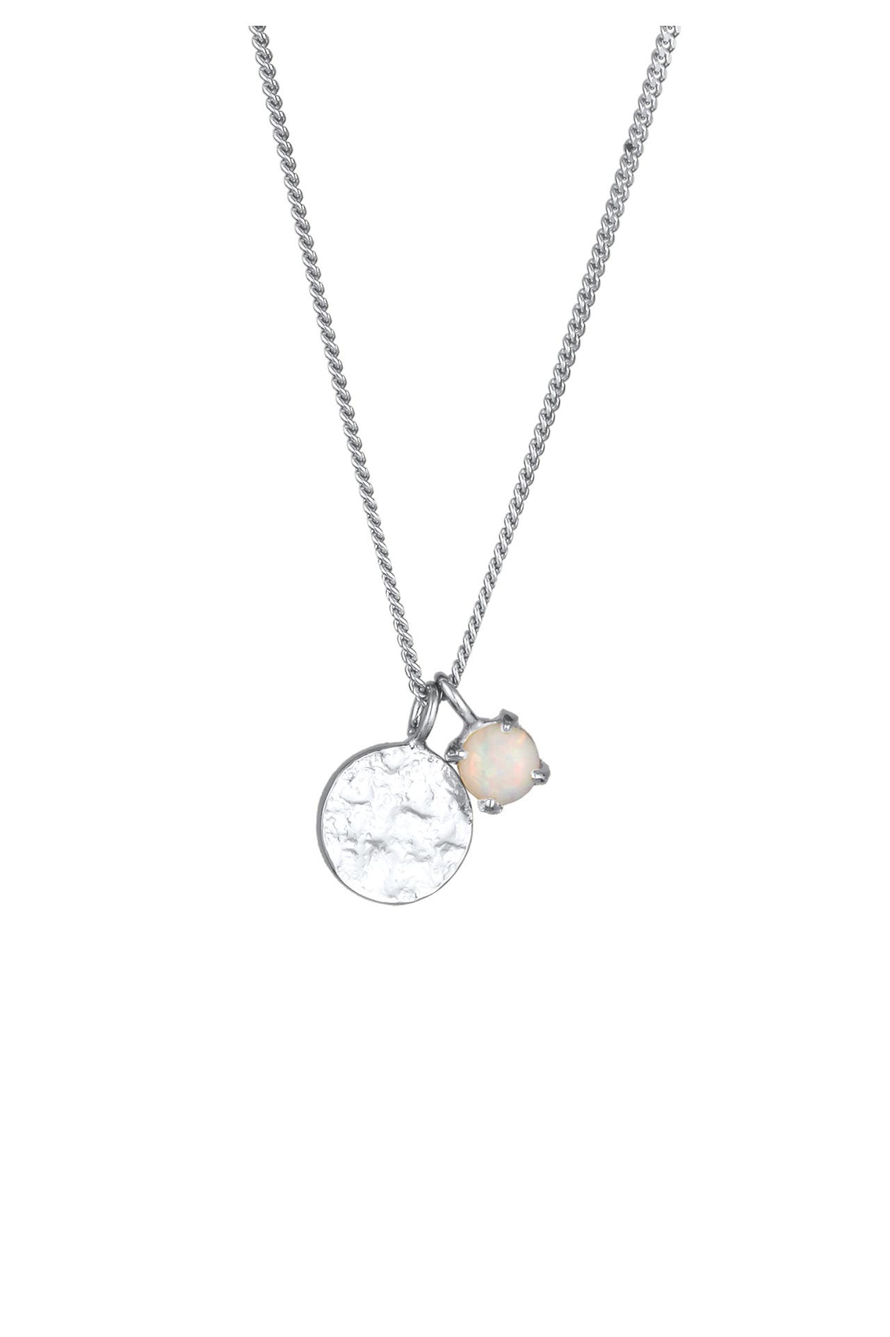 ELLI Kette Plättchen Synthetischer Opal Weiß 925 Sterling Silber Silber, Bild 1