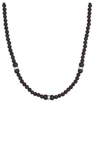 KUZZOI Kette Lava Beads Vintage Surfer 925 Silber Schwarz
