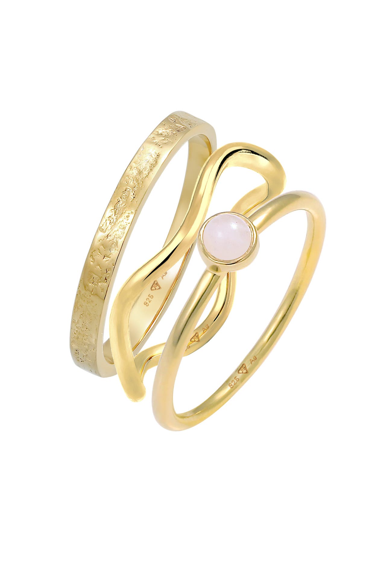 ELLI PREMIUM Ring Solitär Rosa Quarz 3er Ring Set 925 Silber Gold, Bild 1
