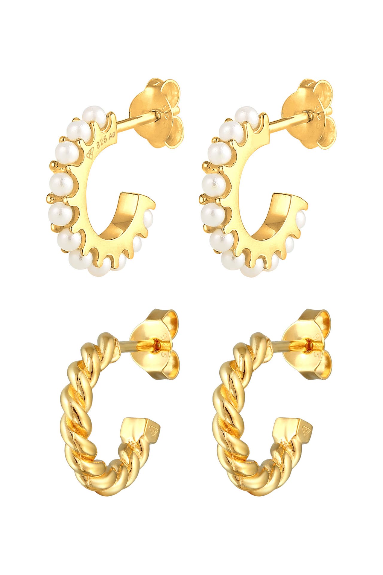 ELLI Ohrringe Creolen Perlen Elegant Kordel 925 Silber Gold, Bild 1