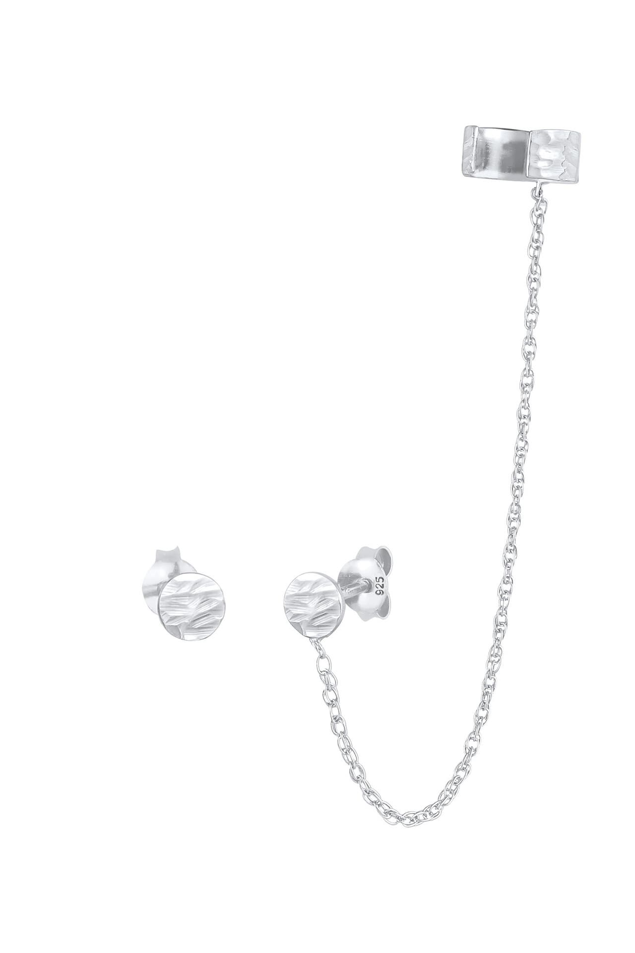 ELLI Ohrringe Earcuff Stecker Rund Organic Struktur 925 Silber Silber, Bild 1