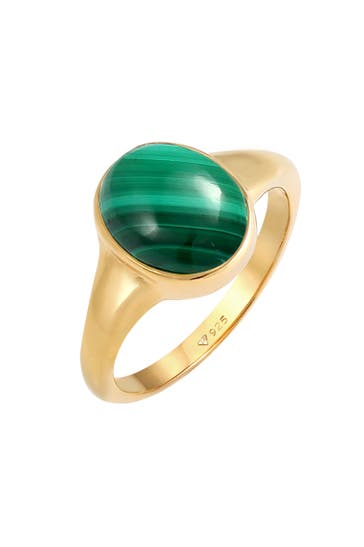 ELLI PREMIUM Ring Siegelring Edelstein Malachit Oval 925 Silber Gold