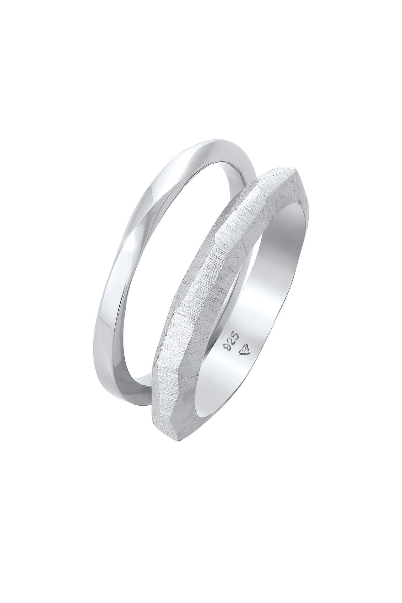 ELLI PREMIUM Ring Bandring Basic Gedreht Struktur (2 tlg) 925 Silber Silber, Bild 1