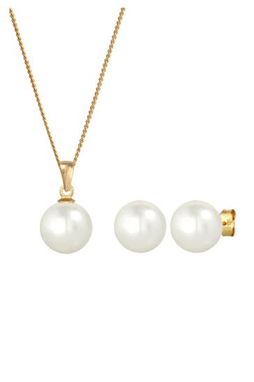 ELLI PREMIUM Schmuckset Süßwasserzuchtperle 585 Gelbgold Weiß