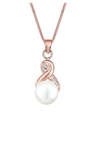 ELLI Kette Infinity Kristalle Süßwasserzuchtperle 925 Sterling Silber Rosegold