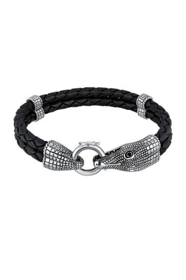 KUZZOI Armband Herren Lederarmband Krokodil 925 Sterling Silber Silber