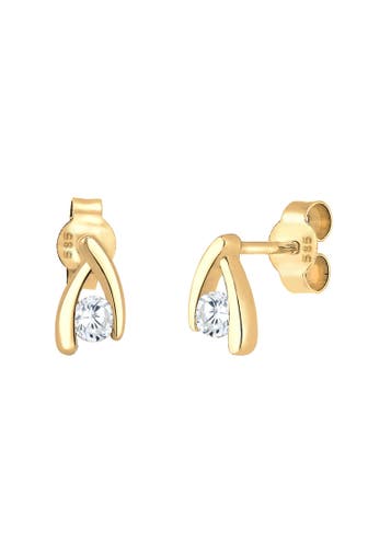 ELLI PREMIUM Ohrringe Ohrstecker Zirkonia Weiß 585 Gelbgold Gold