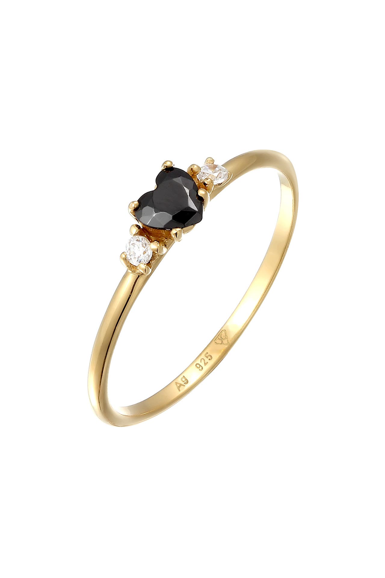 ELLI Ring Herz Zirkonia Schwarz Liebe 925 Sterling Silber Gold, Bild 1