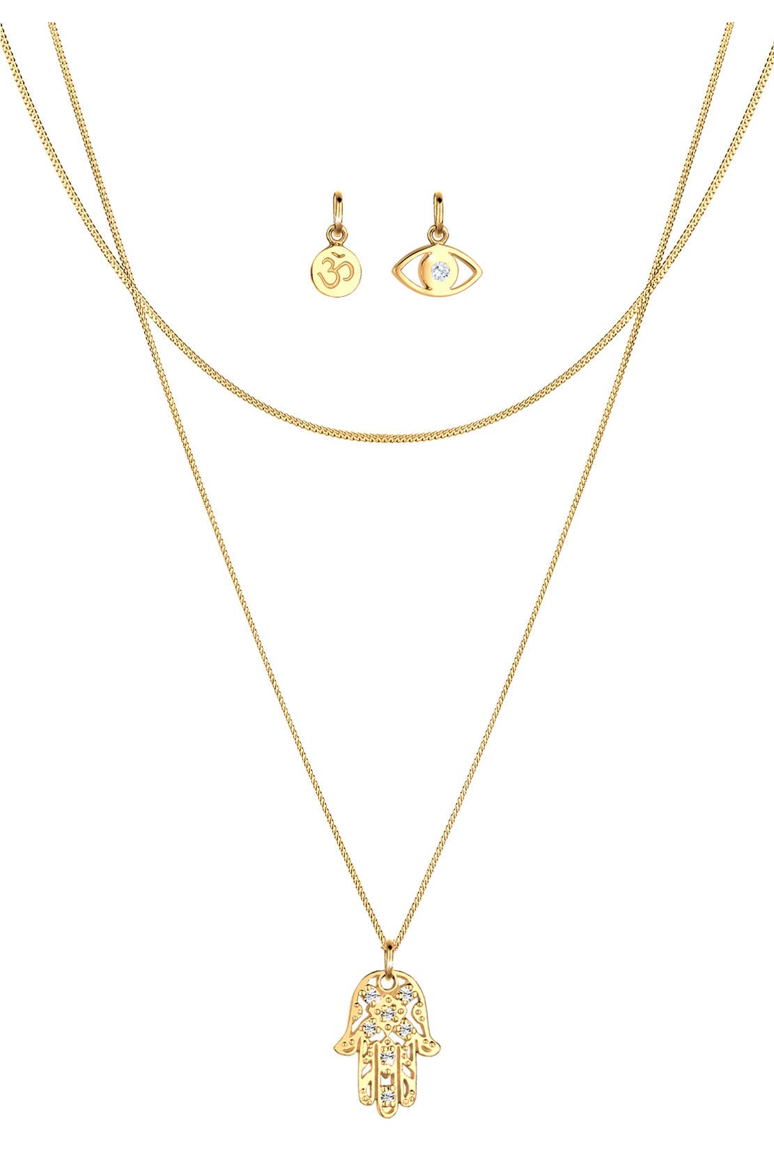 ELLI Kette Panzerkette Om Hamsa Hand Evil Eye 925 Silber, mit Kristallen von Swarovski® Weiß, Bild 1