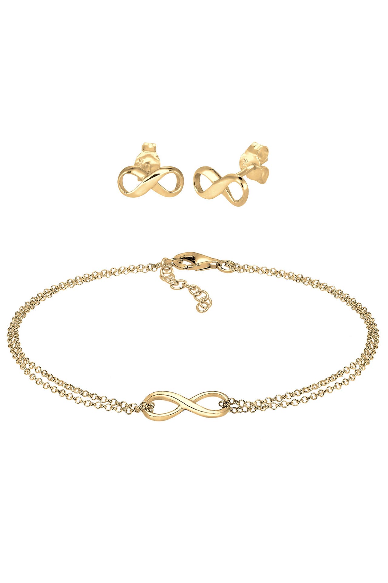 ELLI Schmuckset Infinity Symbol Armband Ohrstecker Set 925 Silber Gold, Bild 1