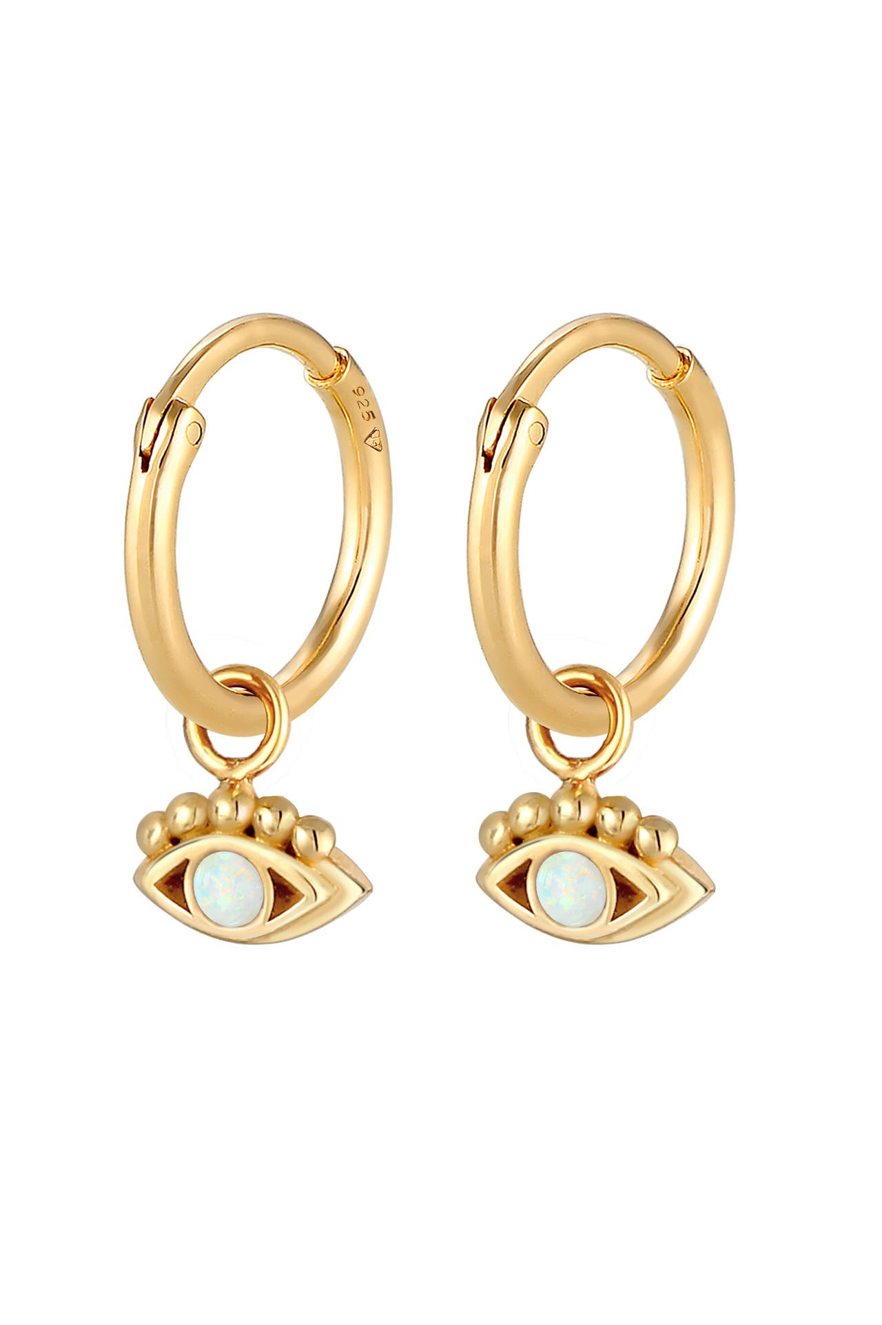 ELLI Ohrringe Creolen Hänger Evil Eye Opal Edelstein 925 Silber Gold, Bild 1